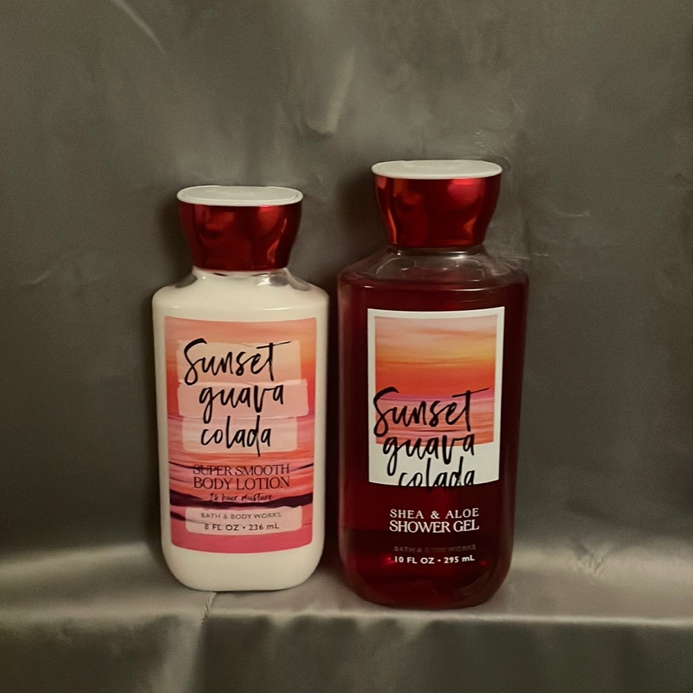 A bundle of 10oz of shower gel and 8 oz of body lotion from bath & body works.